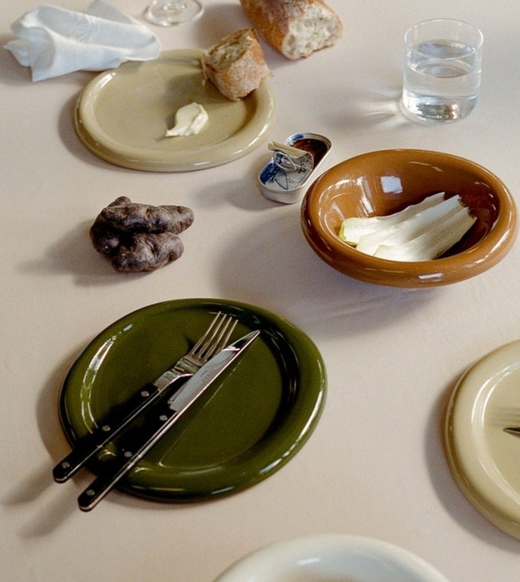 Colorful tableware styled for shared meals